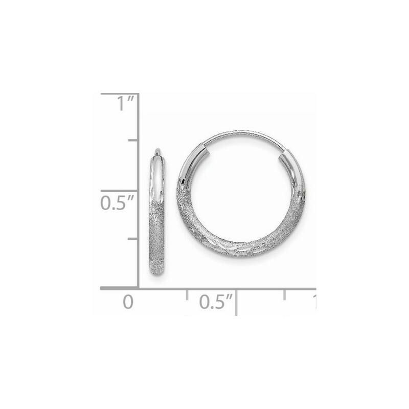 Curata 14k White Gold 2mm Satin Diamond-Cut 2x15mm Endless Hoop Earrings