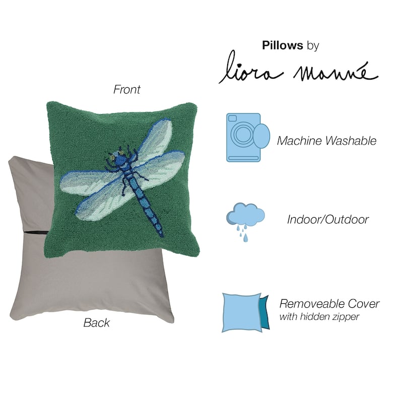 Liora Manne Frontporch Garden Dragonfly Indoor/Outdoor Pillow Green
