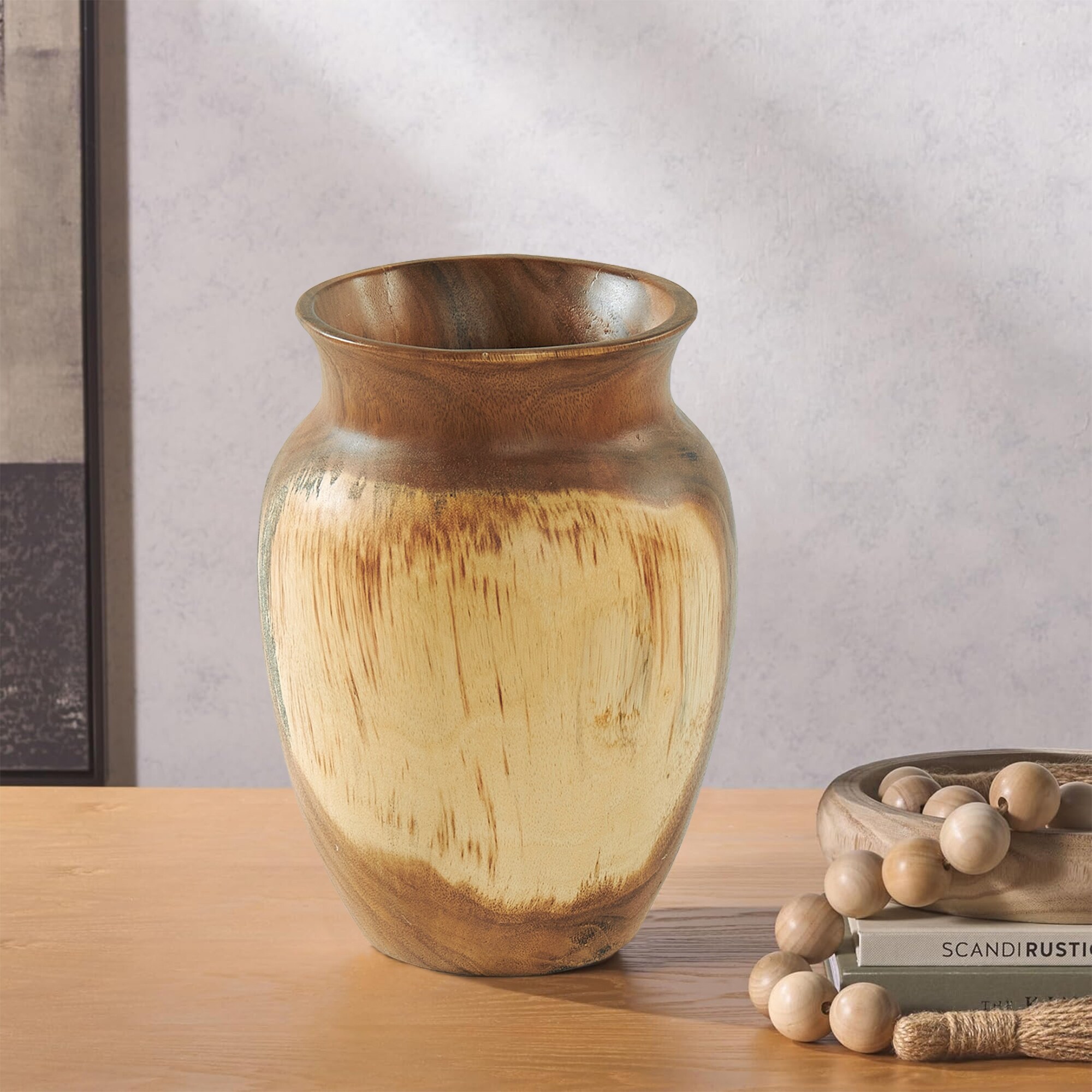 Natural Grain Suar Wood Decorative Vase
