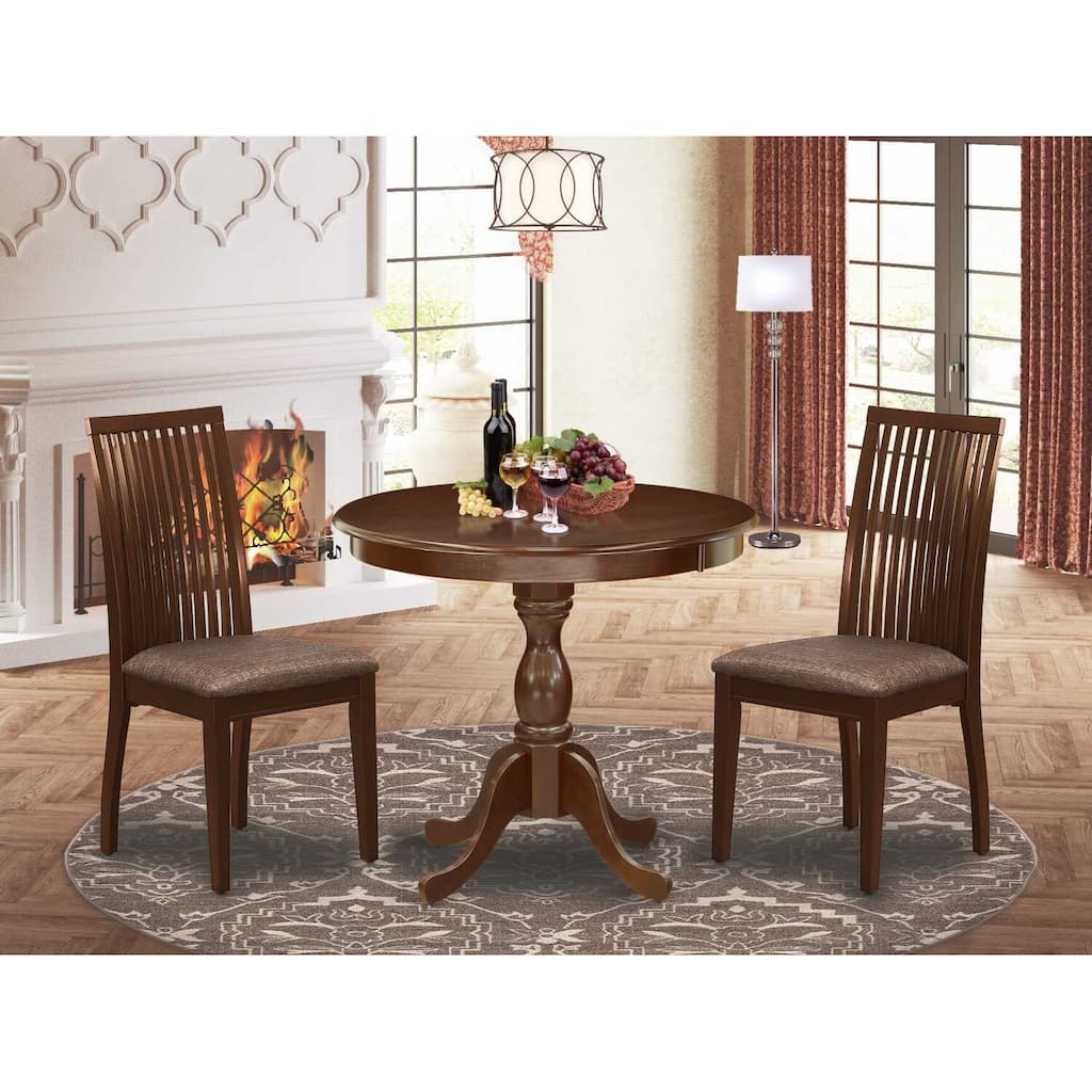 3-Piece Mahogany Finish Solid Wood Top - Dining Room Set - Seats 4