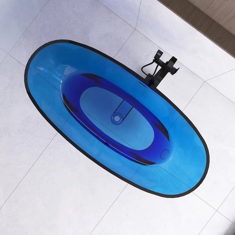 65 in.W Solid Surface Freestanding Flatbottom Soaking Bathtub in Blue - 65.2" x 29.7"