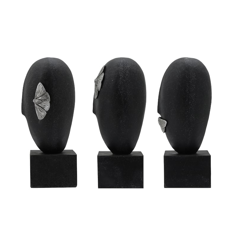 Resin Modern Sculptures with Butterfly Decorative Art (Set of 3) - 6" x 6" x 13"