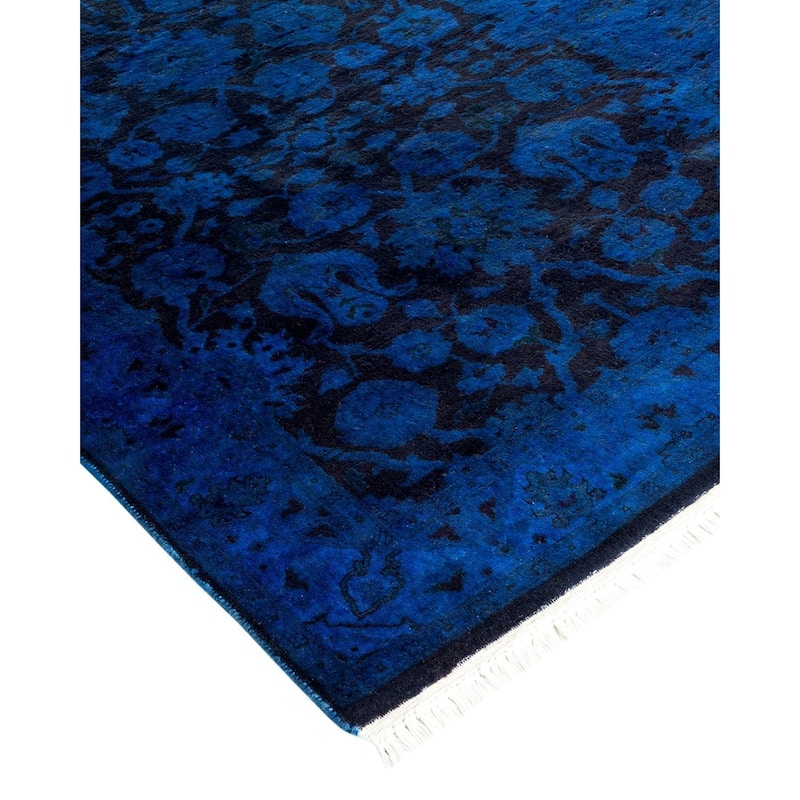 Overton Hand Knotted Wool Vintage Inspired Modern Contemporary Overdyed Blue Area Rug - 2' 7" x 12' 2"