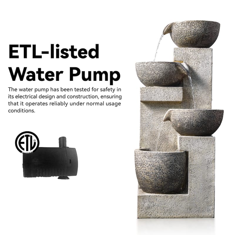 Polyresin Staggered Bowls Tiered Water Fountain Weather Resistant with LED Lights