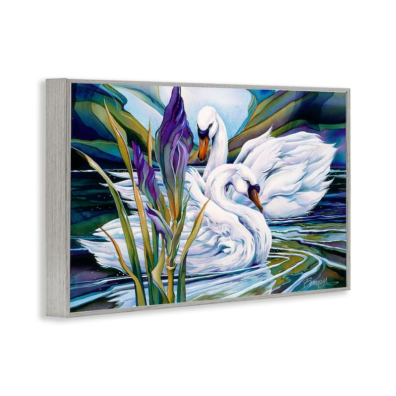 Stupell Swans with Abstract Pond Ripples Framed Giclee Art Design By Jody Bergsma