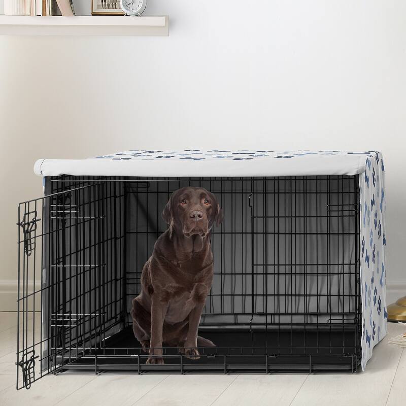Sweet Jojo Designs Bone Paw Print Collection Dog Crate Kennel Cover 42in. - Slate Navy Blue Modern Off White Gray Puppy