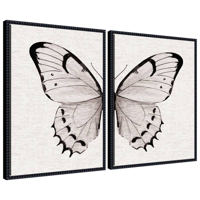 Kate and Laurel Sylvie Beaded Minimal Butterfly Watercolor Framed Canvas Art Set by The Creative Bunch Studio - 2 Piece Set 18x24 - Black