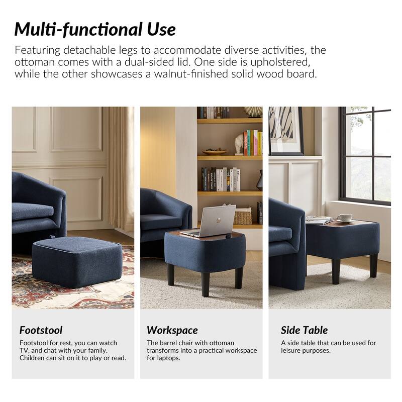 Arturo Modern Upholstered Armchair with Storable Removable Leg Ottoman Set of 2 by HULALA HOME