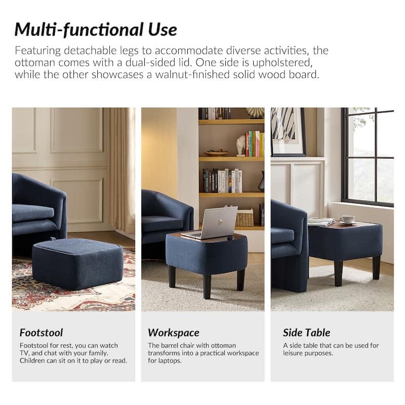 Arturo Modern Upholstered Armchair with Storable Removable Leg Ottoman by HULALA HOME