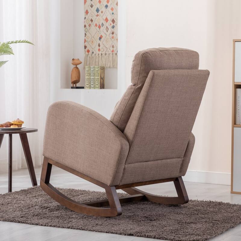 Modern Linen Upholstered Rocking Chair, Living Room Lounge Arm Chair