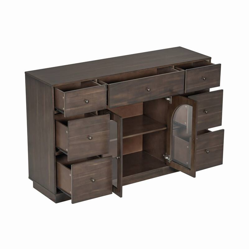 55.1" Large Storage Cabinet with 2 Doors and 7 Drawers for Living and Dining Room Organization