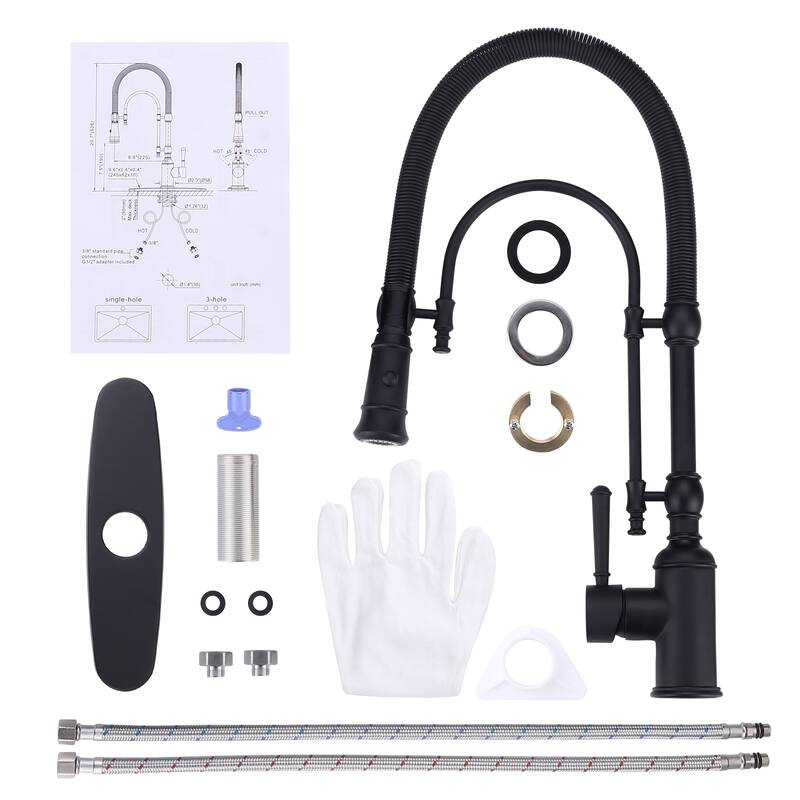 WOWOW Single Handle Gooseneck Pull Down Sprayer Kitchen Faucet
