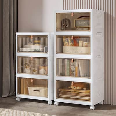 VECELO Plastic Storage Bins with Lid 23QT Stackable Storage Containers with Wheels Folding Storage Boxes Closet Organizers