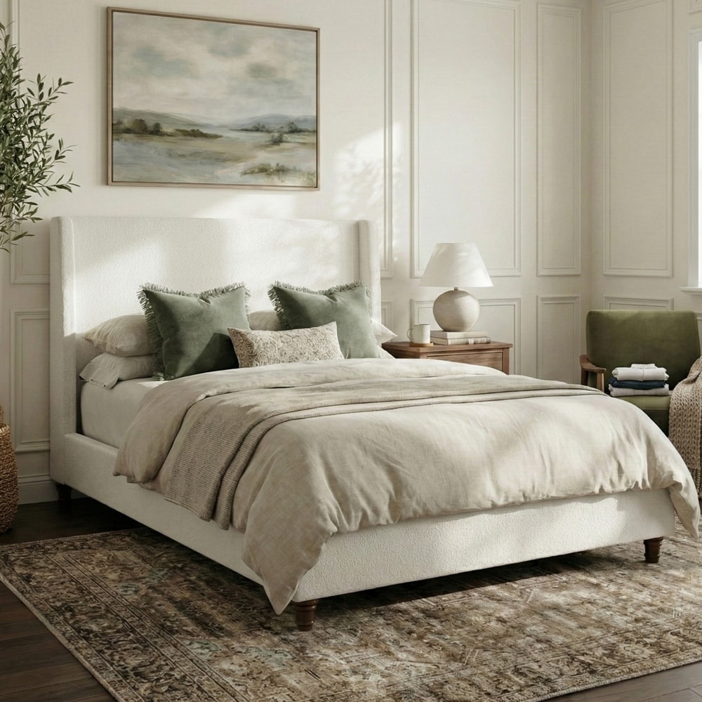 52.7-inch Tall Upholstered Wingback Headboard Platform Bed Frame