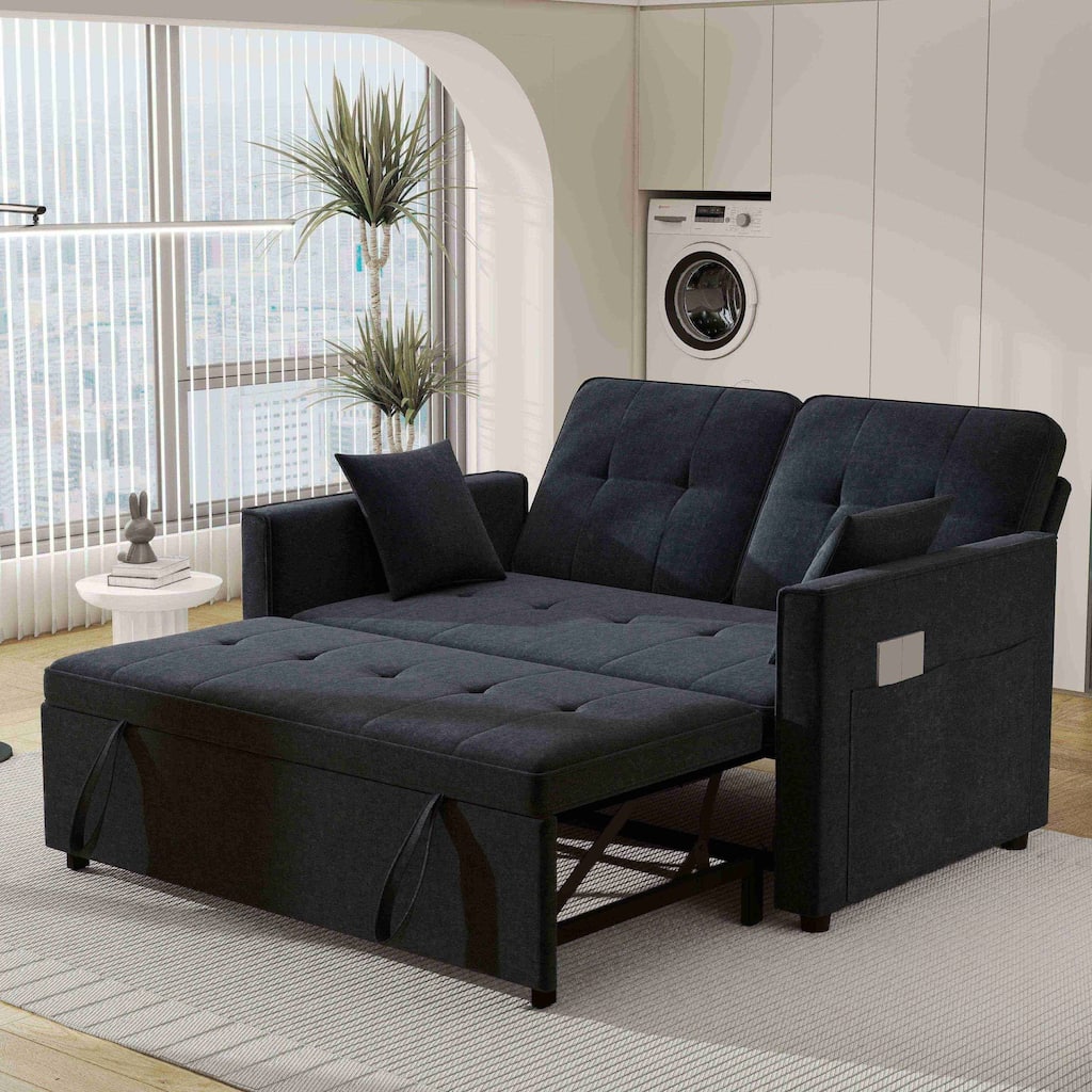 3 in 1 Convertible Sleeper Sofa Bed, Futon Couches for Living Room with Side Pocket, Adjustable Backrest