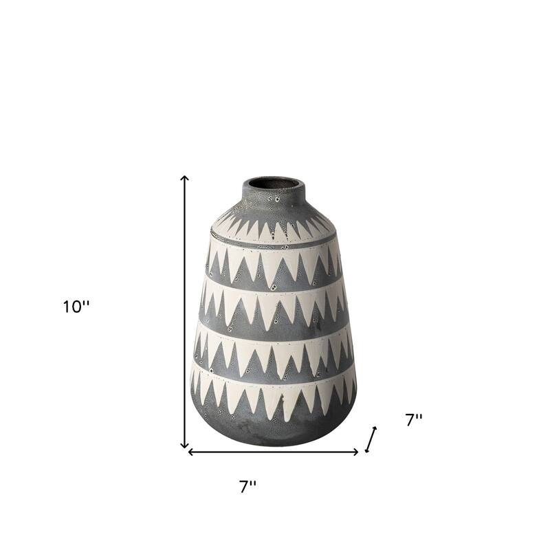 Gray and Ivory Triangle Pattern Ceramic Vase
