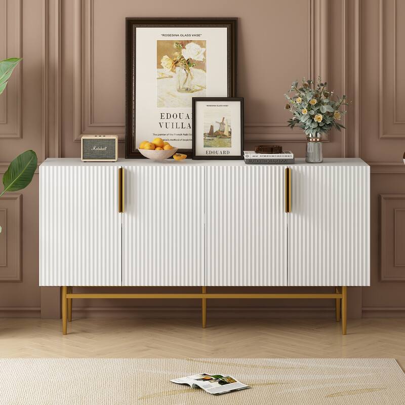 Accent Cabinet Storage Closet Fluted Cabinet File Cabinet - White