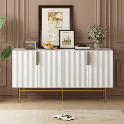 Elegant 4-Door Sideboard Buffet Cabinet with Gold Metal Handles & Adjustable Shelves for Living & Dining Rooms