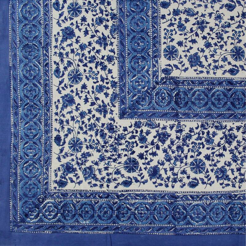 Bella's Floral Vine Cotton Block Print Tablecloth Rectangle