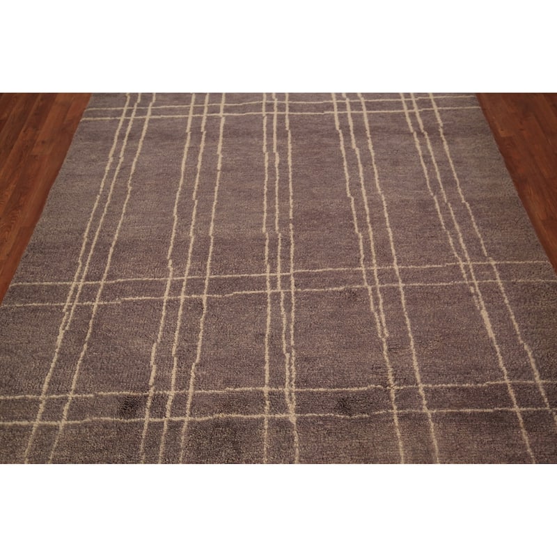 Brown Moroccan Oriental Area Rug Handmade Geometric Wool Carpet - 5'7" x 7'10"