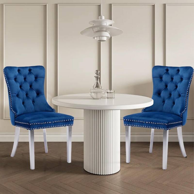Tufted Naliheads Solid Wood Upholstered Dining Chairs (Set of 2) - Navy SliverLegs