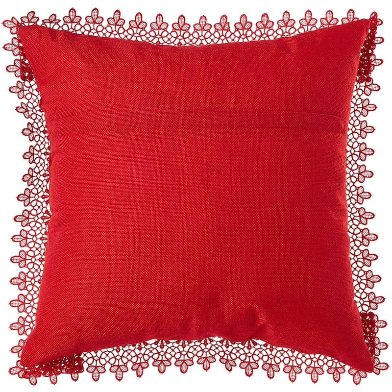 Violet Linen Christmas Braided Holly Lace Pattern Decorative Throw Pillow