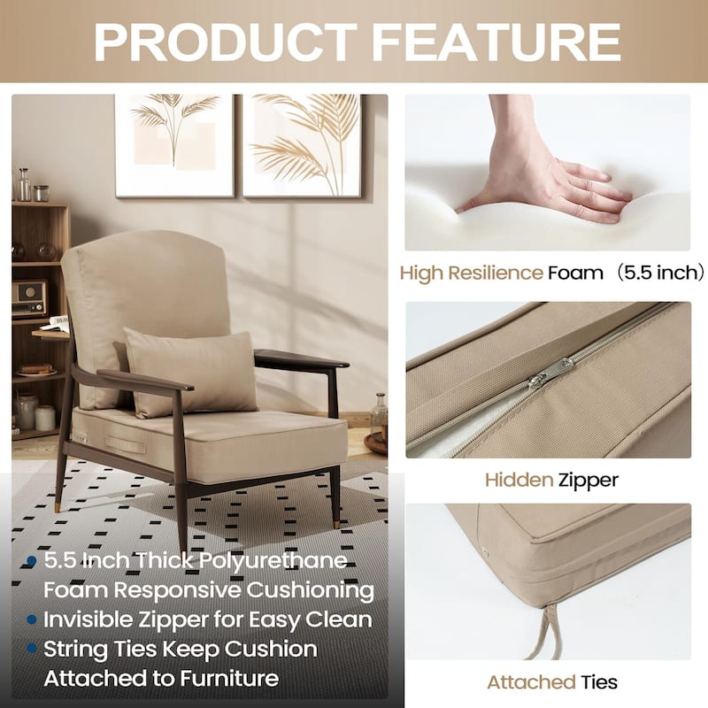 24 x 24 x 5.5 in Patio Premium Fabric Outdoor Seat Cushions Set (Seat & Back) with Pillow