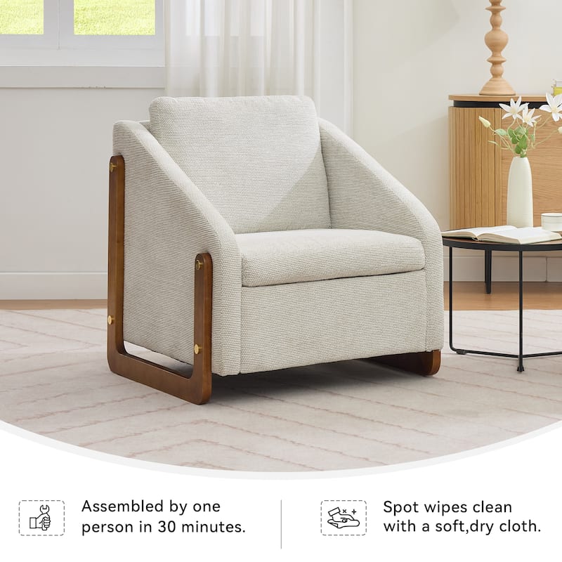 Chenille Armchair with Wooden Frame