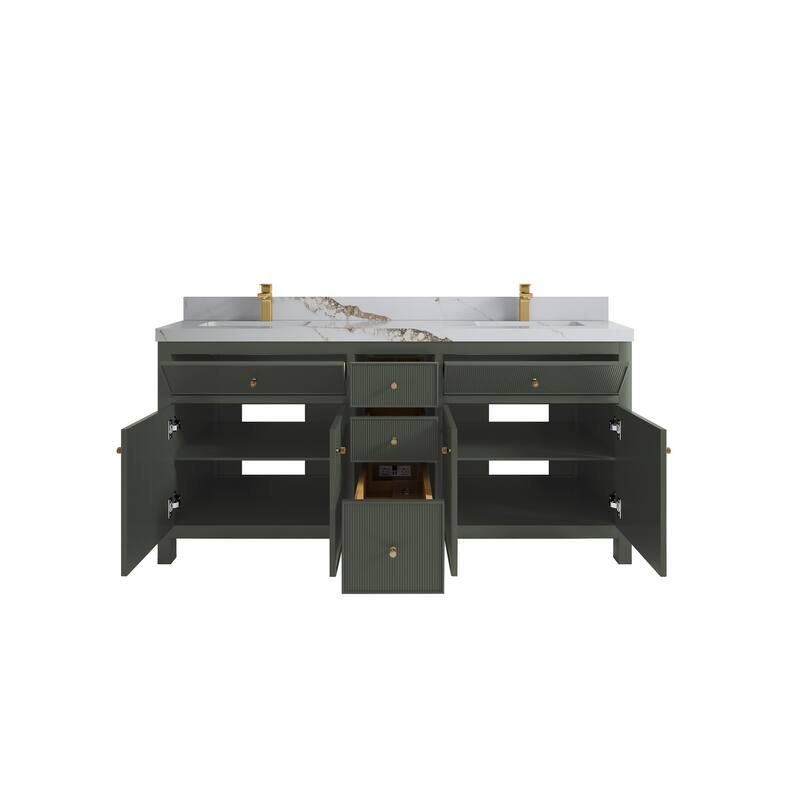 Willow Collections 72 in W x 22 in D Sonoma Free Standing Reeded Double Sink Bathroom Vanity with Countertop