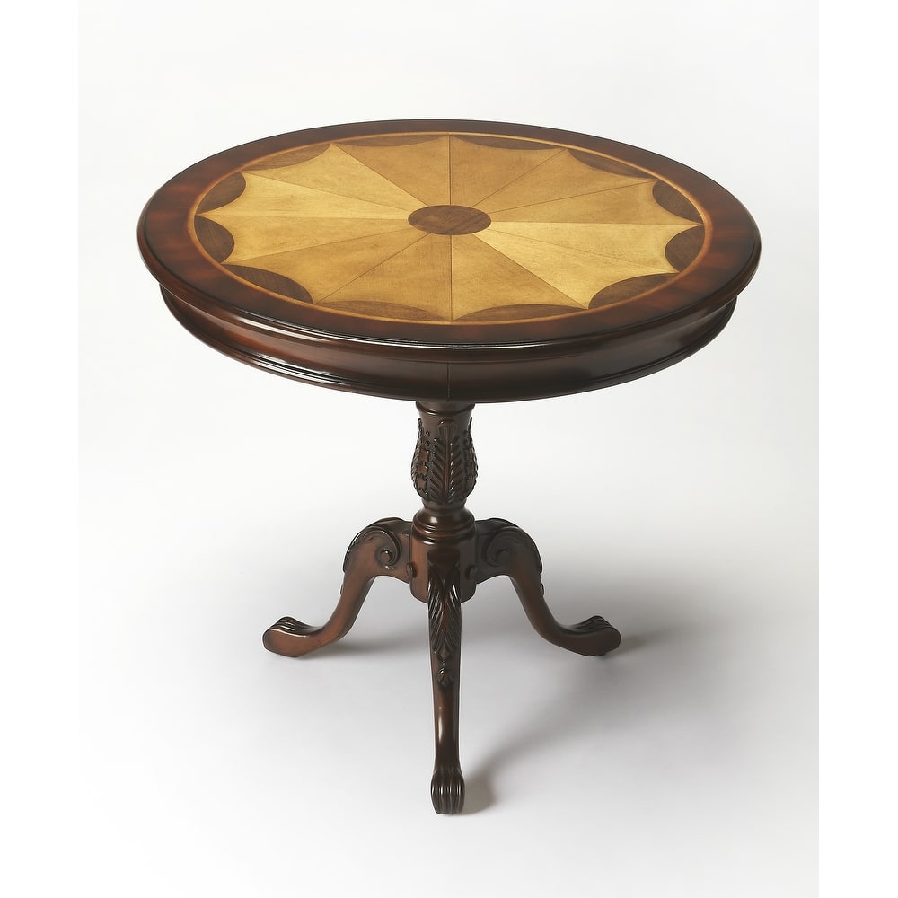 Butler Traditional Round Wooden Pedestal Table in Plantation Cherry Finish - Dark Brown