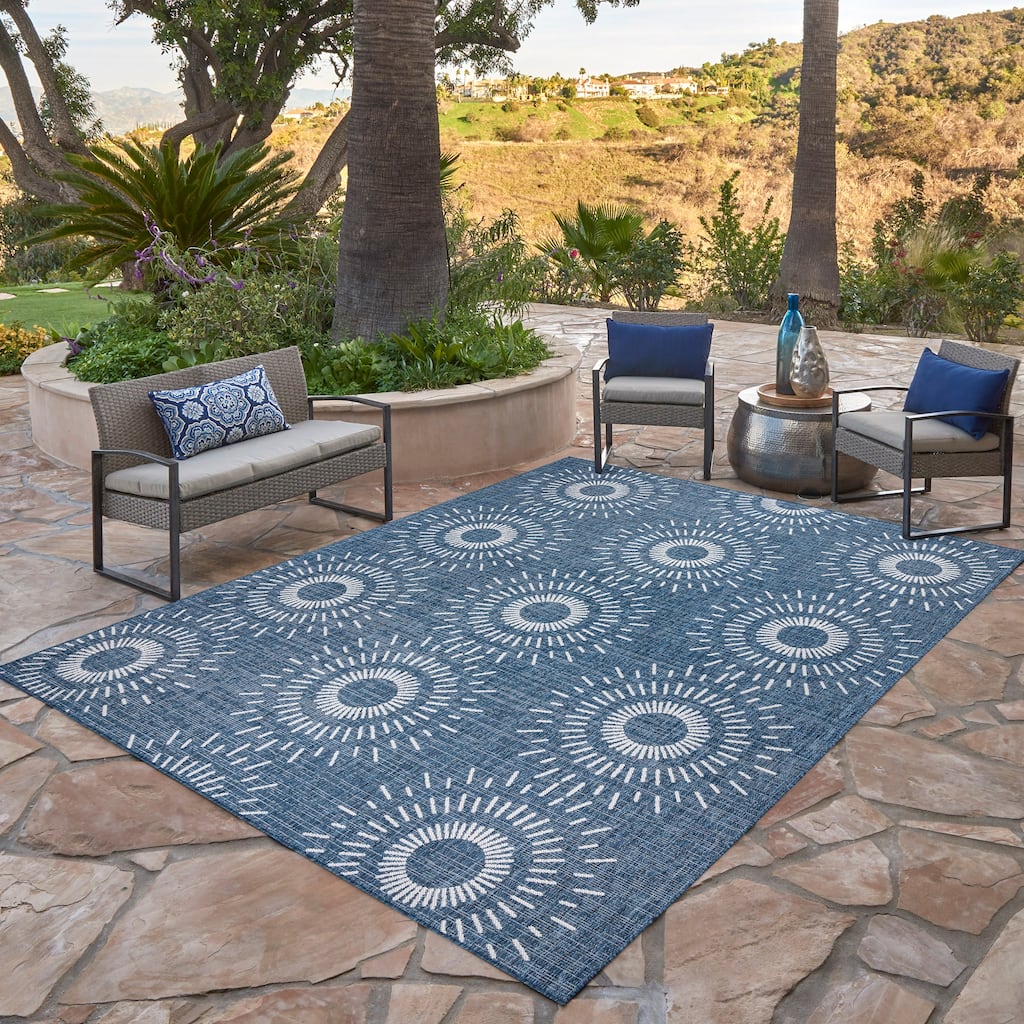 Gertmenian Tropea Tiaret Indoor Outdoor Flatweave Rug, Boho Sunburst Design