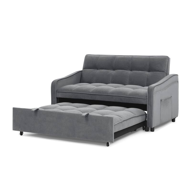 Mid-Century Modern Sofa Bed with USB Charging and Adjustable Backrest