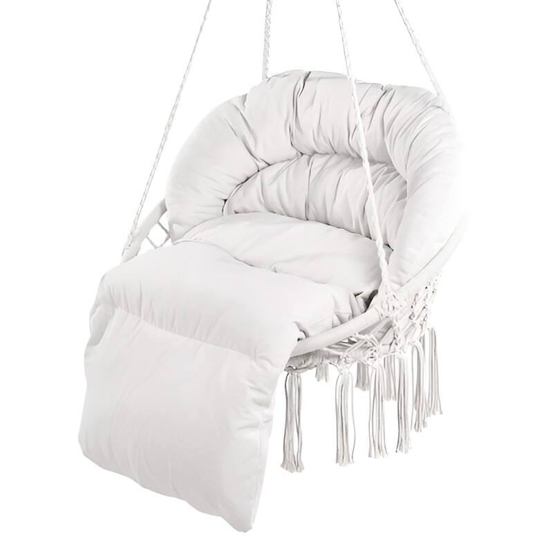 Hanging Hammock Chair with Cushion Macrame Swing for Indoor Outdoor Use - 31.5 x 24.6 x 31.5 Inch - White