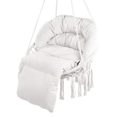 Hanging Hammock Chair with Cushion Macrame Swing for Indoor Outdoor Use - 31.5 x 24.6 x 31.5 Inch
