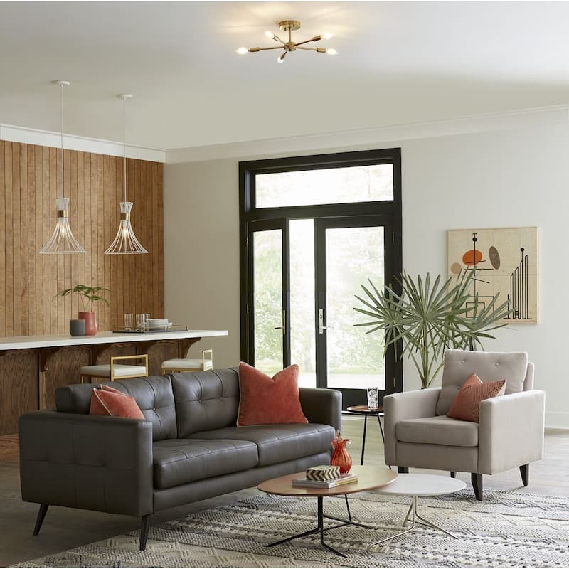 Delayne Collection Five-Light Mid-Century Modern Brushed Bronze Semi-Flush Mount Light - 16 in x 16 in x 5.5 in