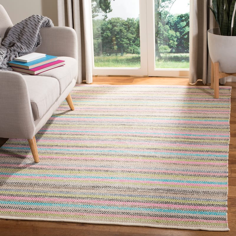 SAFAVIEH Handmade Striped Kilim Jenelle Stripe Wool Rug - 5' x 8' - Light Grey/Multi