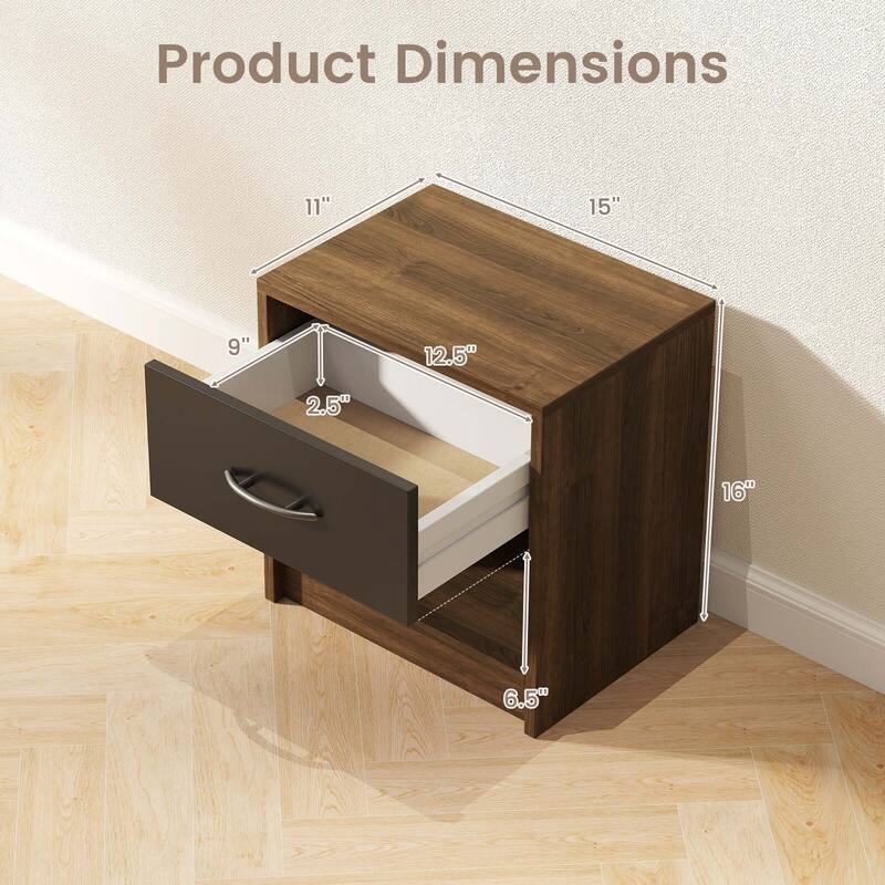 Costway Modern Nightstand Bedside Table with Drawer Open Storage Shelf