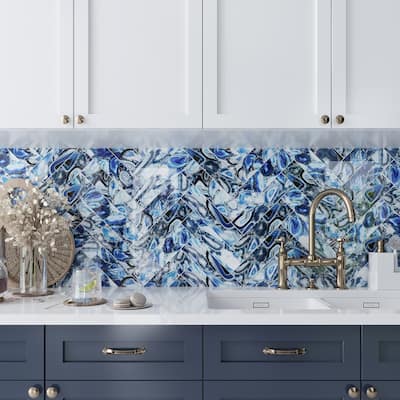 Apollo tile 3" x 12" Carnelian Glossy Blue Glass Tile (5 sq ft/case) - 20 Pack