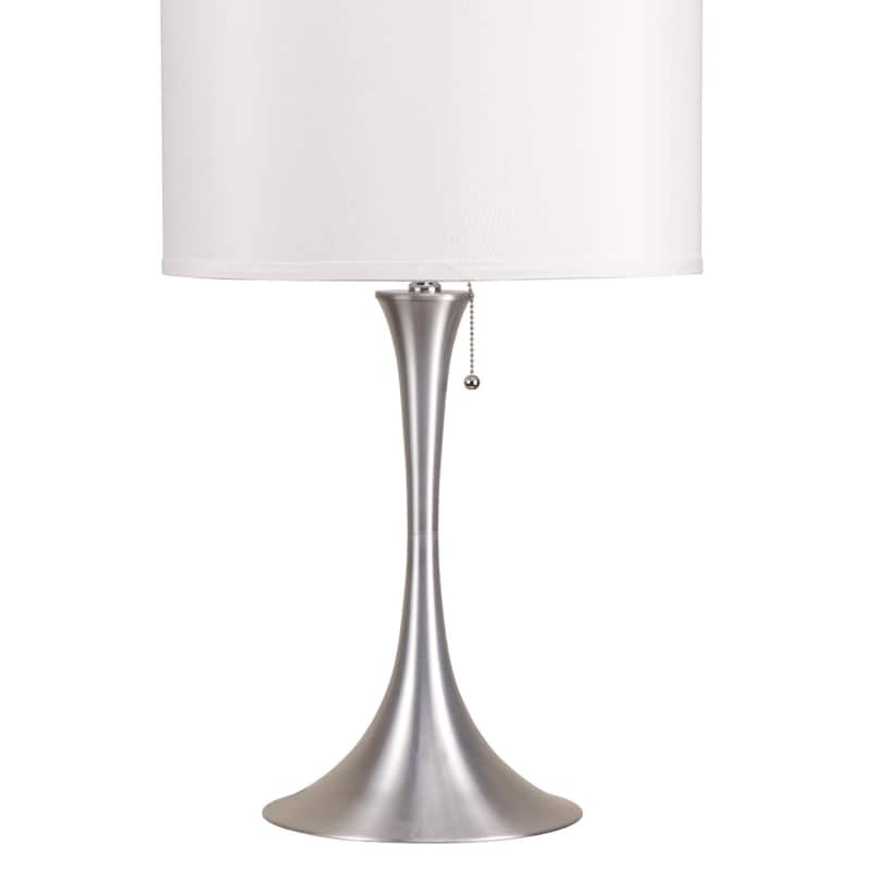 27" Tall Metal Table Lamp with Silver finish, White Linen Shade