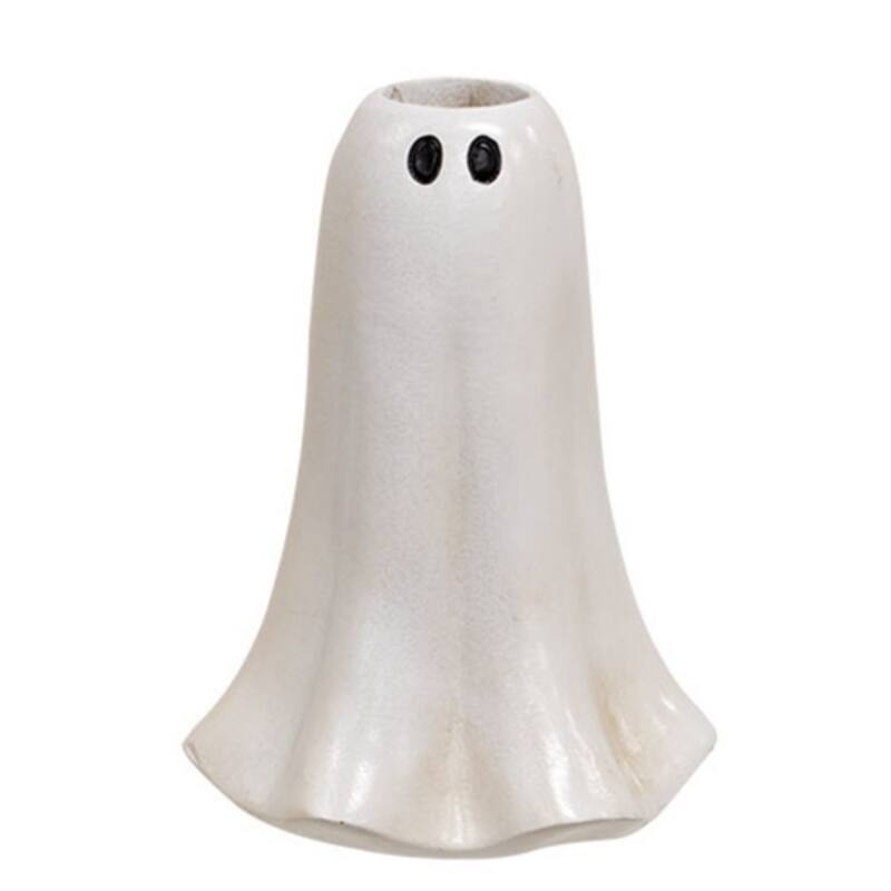 5 Inch Resin Ghost Taper Holder, Halloween Candle Stand - 5” x 3.75” - White