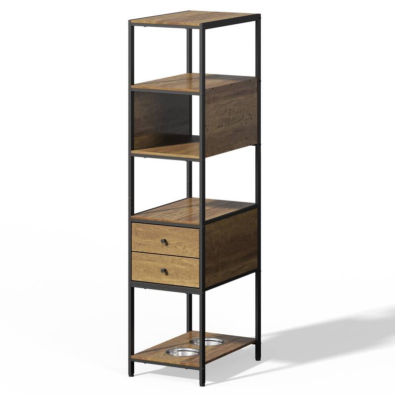 Industrial Bookshelf with Dog Bowl