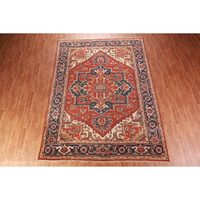 Orange Heriz Serapi Oriental Area Rug Handmade Wool Carpet - 8'11" x 12'1"