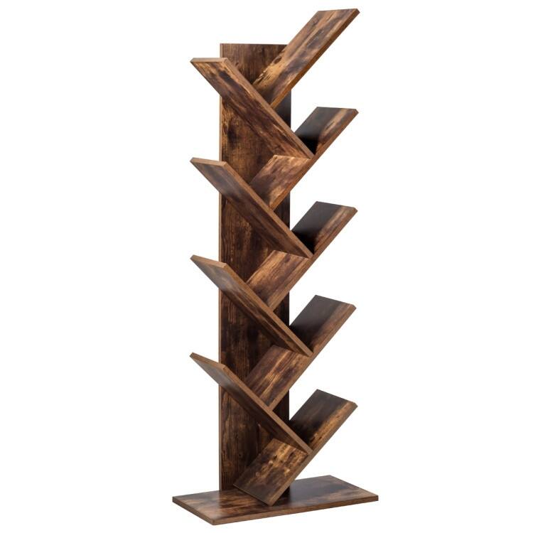 8-Tier Tree Bookshelf for Living Room with Large Storage and Stability - 20" L x 11" W x 55" H - Coffee
