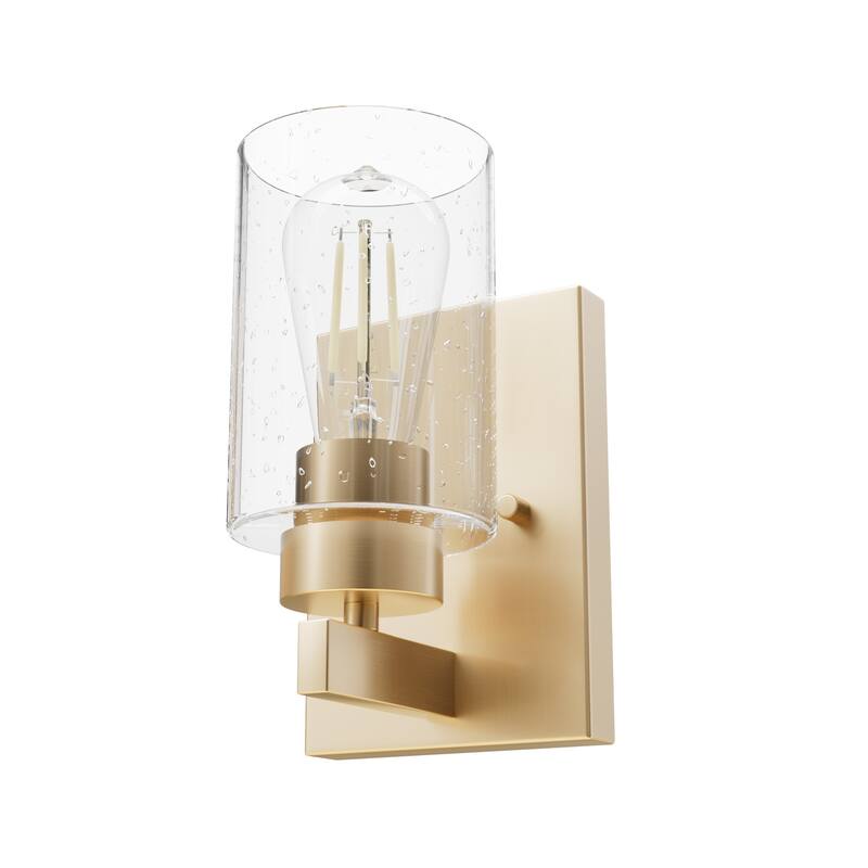 Hunter Hartland 1 Light Wall Sconce - Hallway, Bathroom, Bedside - Round, Clear Seeded Glass - Modern, Transitional - Damp-Rated