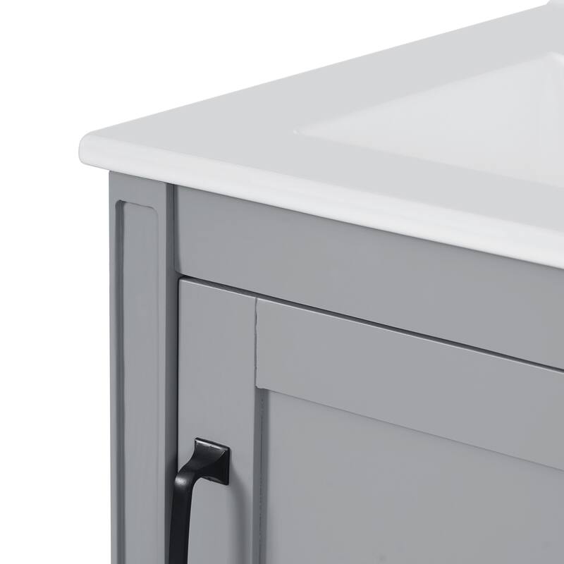 20 Inch Black Bathroom Vanity Ceramic Sink Soft Close Door U Shaped Shelf Small Bathrooms