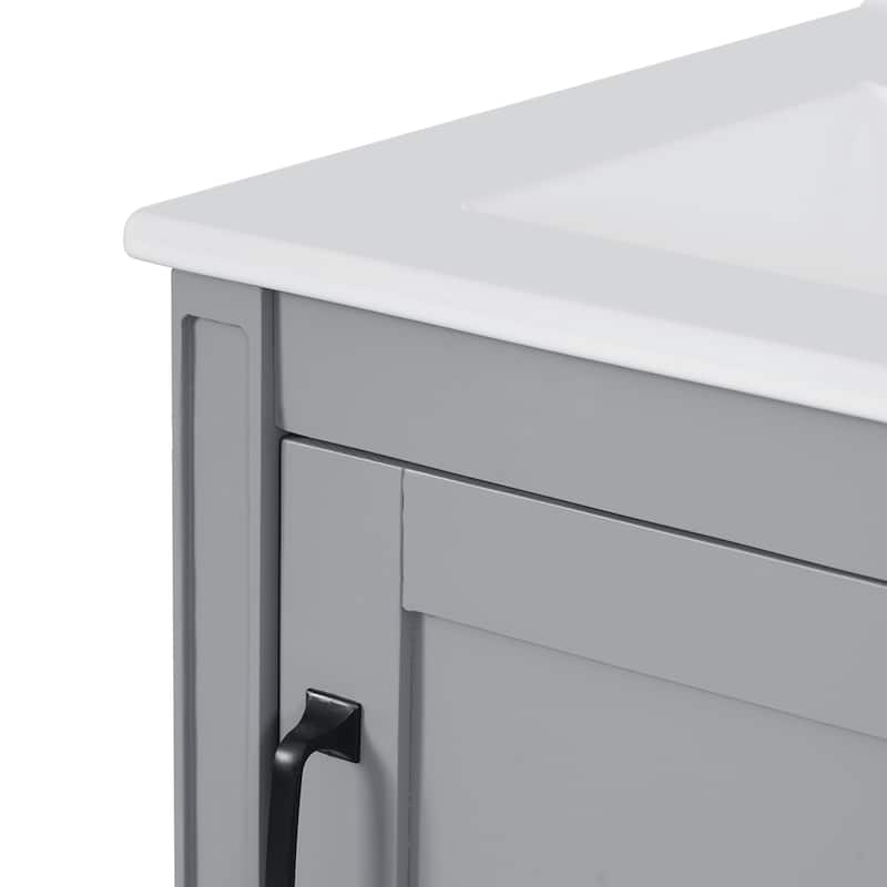 GDFStudio - Noa Wood & Ceramic 20" Bathroom Vanity with Sink, Soft-Close Door, Shelf & Storage Rack