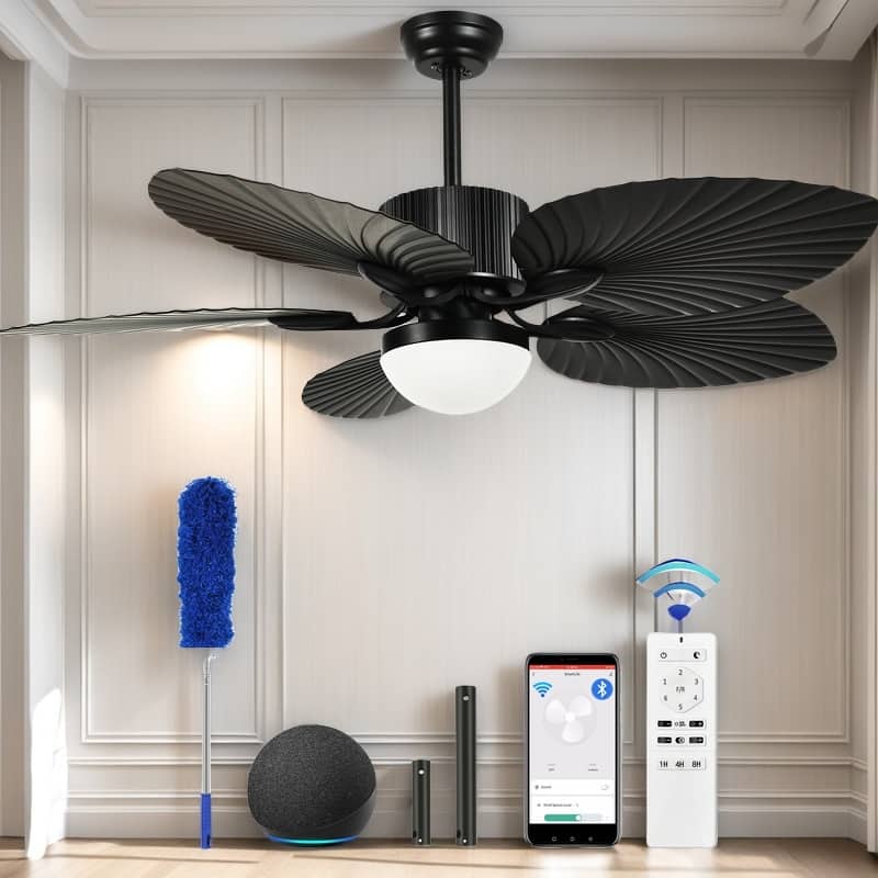 Moasis 52" Palm Leaf Fan Smart Tropical Ceiling Fan with LED Light and Remote