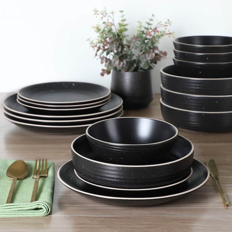 Gibson Home Dinah 16 Piece Double Bowl Stoneware Embossed Speckled Dinnerware Set