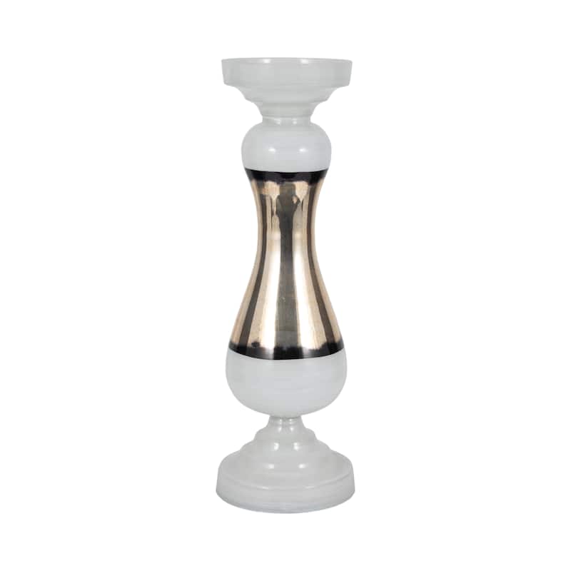 Sagebrook Home Glass White Novelty Striped Candle Holder
