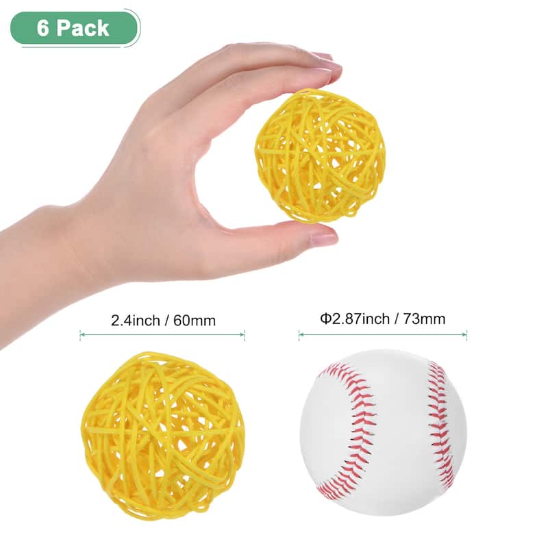 6-Pack Wicker Rattan Balls for Christmas/Weddings/DIY - Yellow - 2.4 Inch